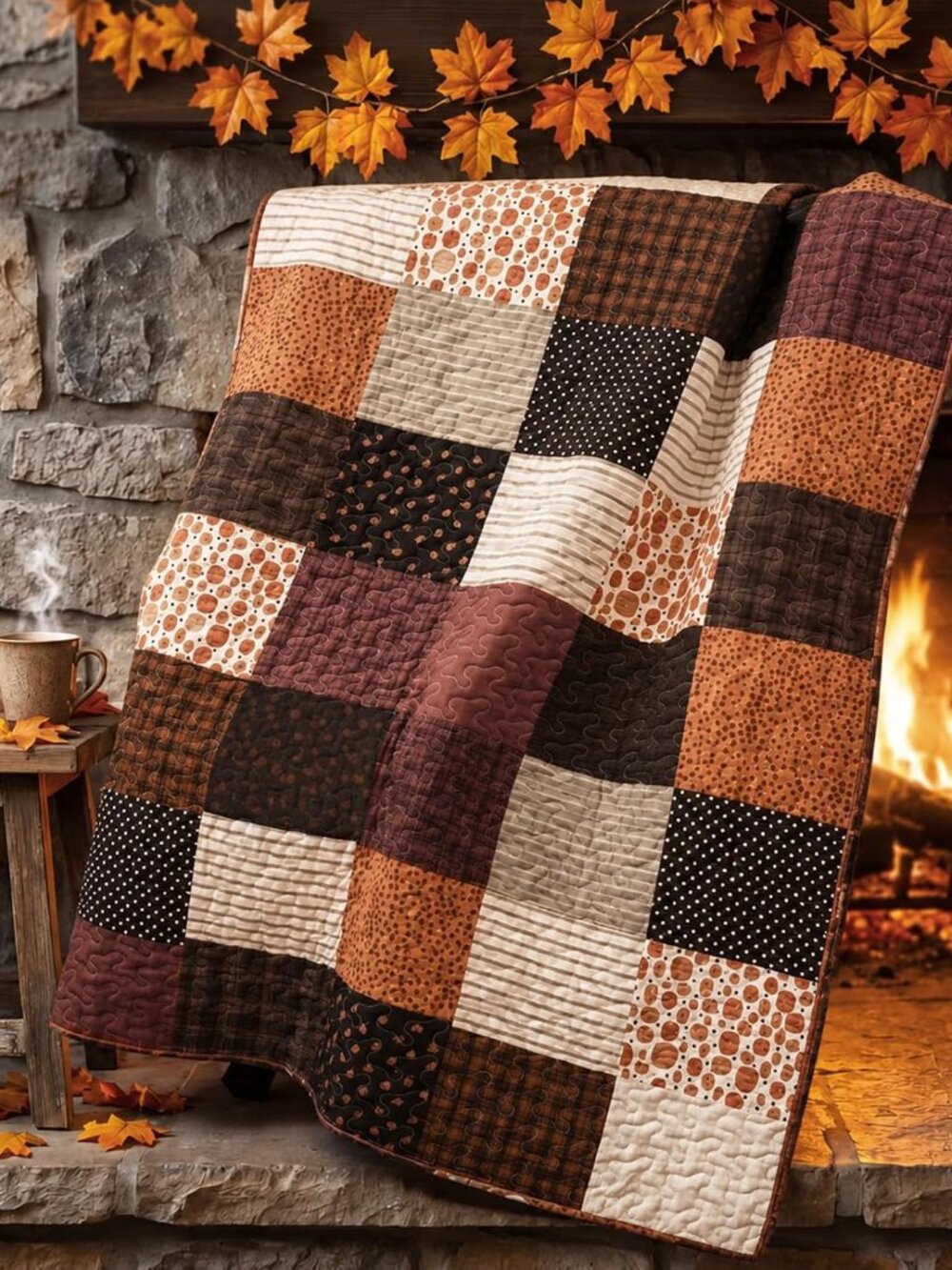 50''x66'' Fall Pumpkin Quilted Throw Blanket Autumn Patchwork